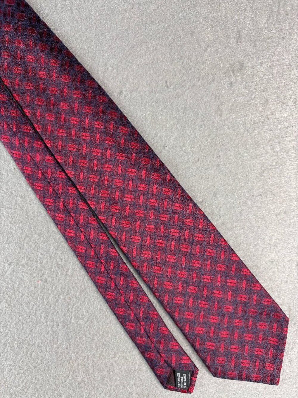 Lanvin Paris 100% Silk Geometric Tie Red Navy Made in France 3.5"